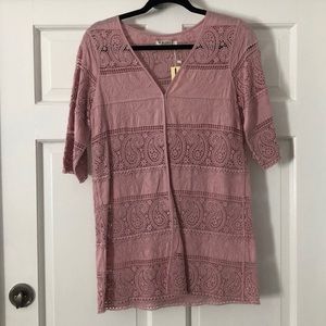 Miss Kelly Mauve Crochet 3/4 Sleeve Boho Duster S